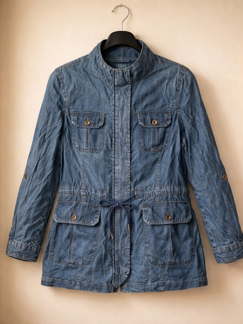 Denim Blue Drawstring Utility Jacket